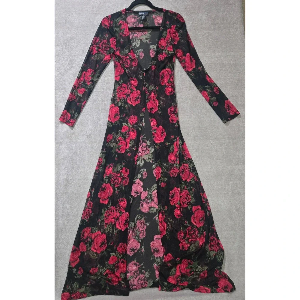 Love Tree Mesh Duster Cardigan Small Dark Floral Sheer Rose Goth Romantic Layer - Picture 2 of 12